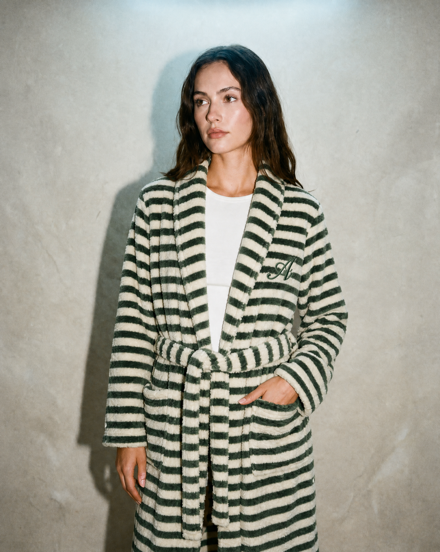 Snooze Society Personalized Monogram Striped Plush Robe | Sage