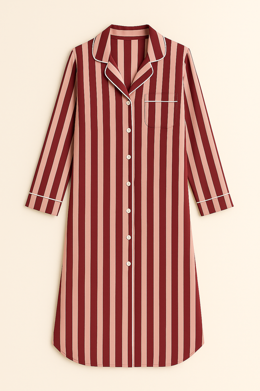 Boudoir Berry Striped PJ Shirt Dress by Snooze Society