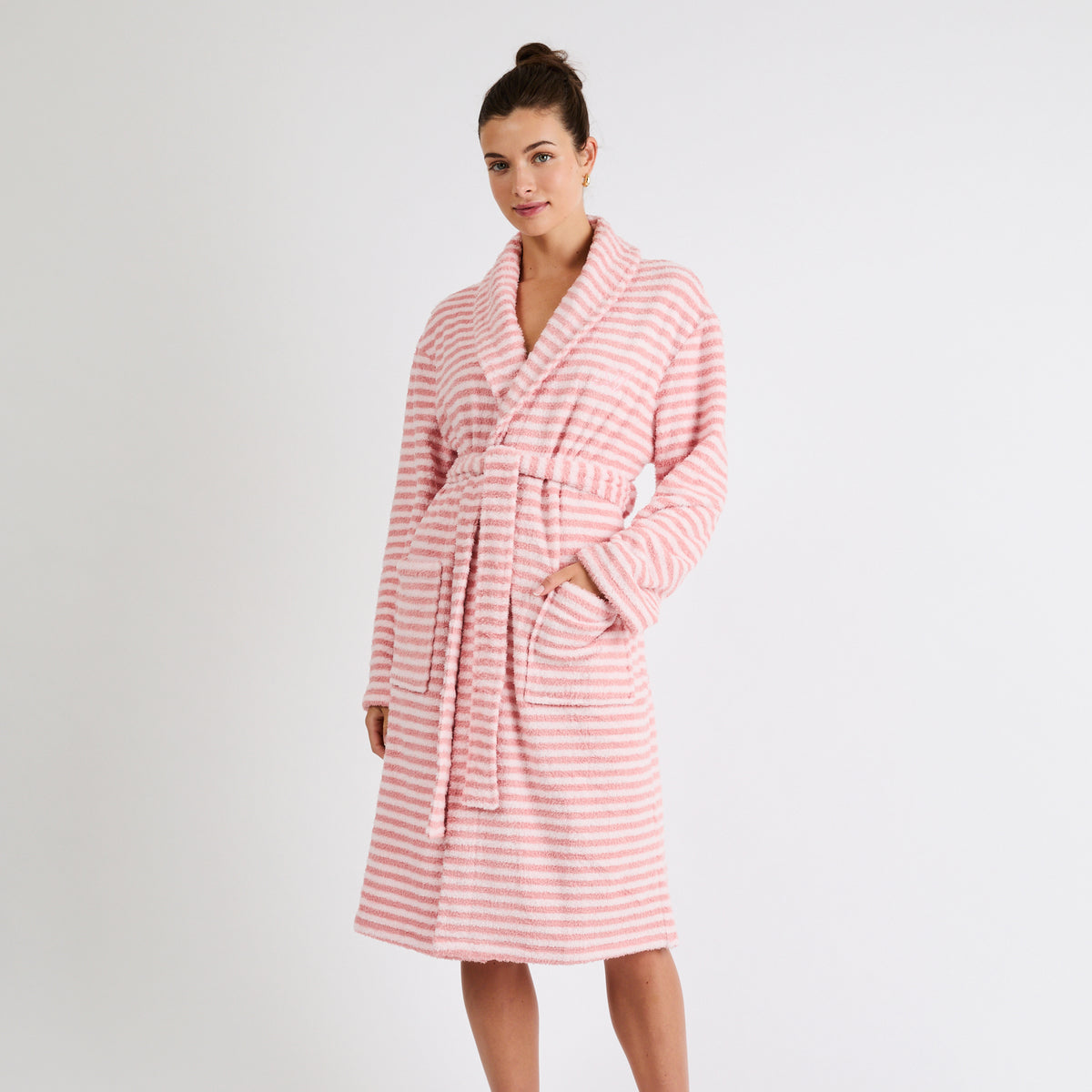 Snooze Society Personalized Monogram Striped Plush Robe | Blush