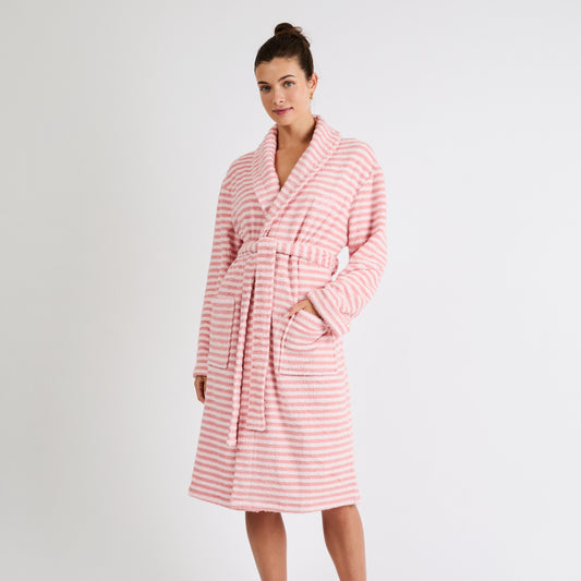 Snooze Society Personalized Monogram Striped Plush Robe | Blush