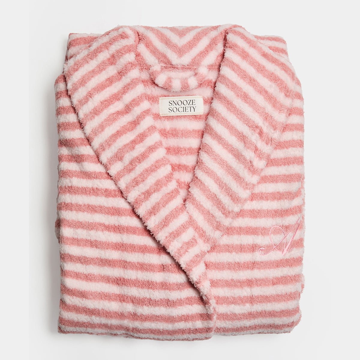 Snooze Society Personalized Monogram Striped Plush Robe | Blush