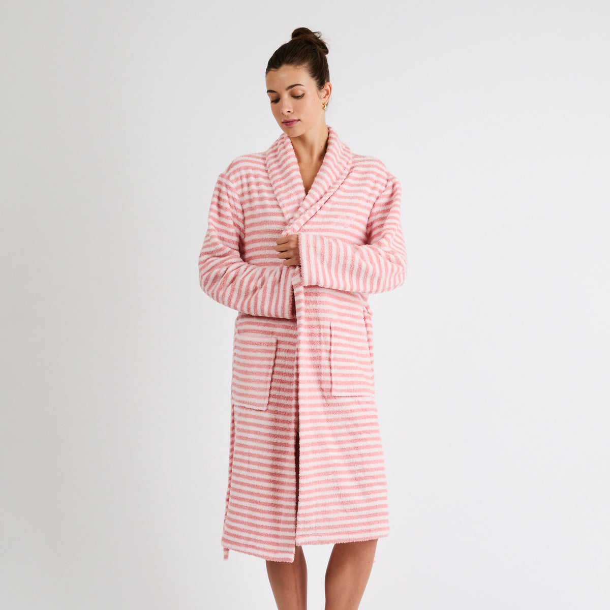 Snooze Society Personalized Monogram Striped Plush Robe | Blush