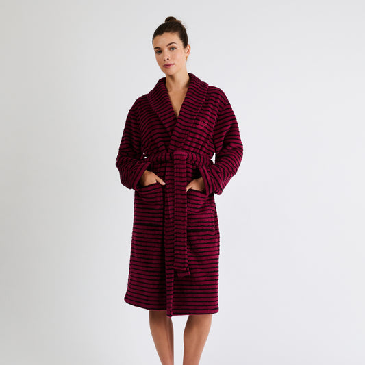 Snooze Society Personalized Monogram Striped Plush Robe | Burgundy