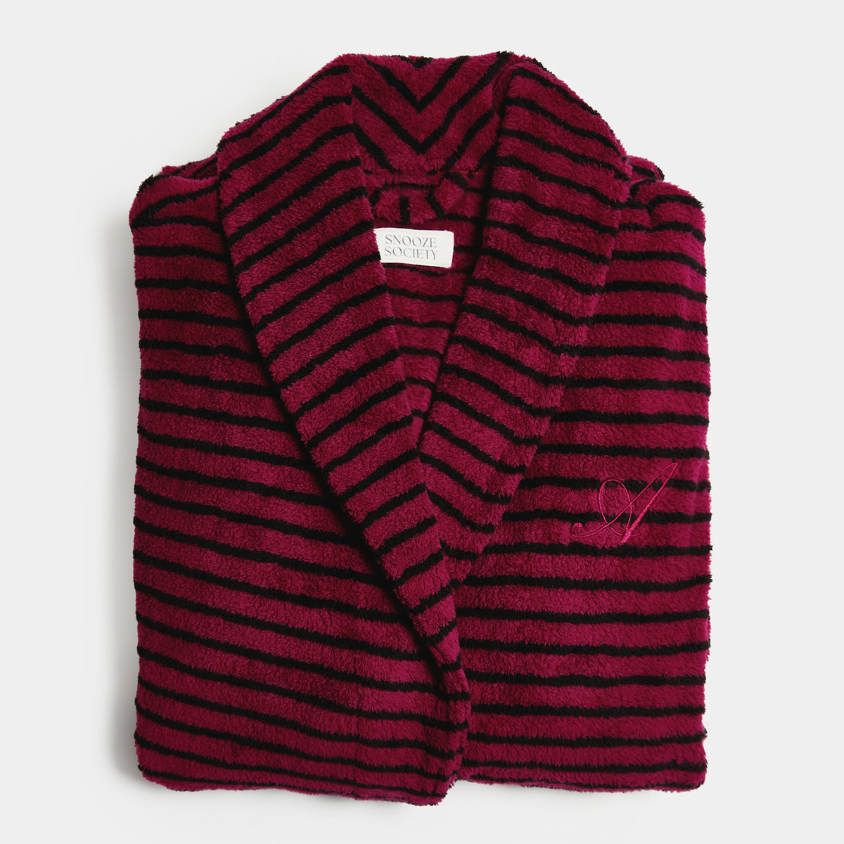 Snooze Society Personalized Monogram Striped Plush Robe | Burgundy