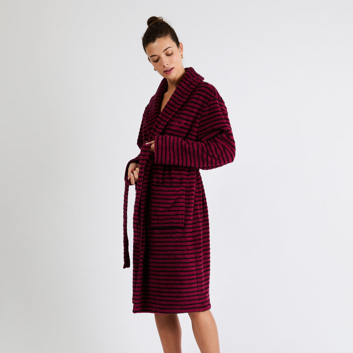 Snooze Society Personalized Monogram Striped Plush Robe | Burgundy