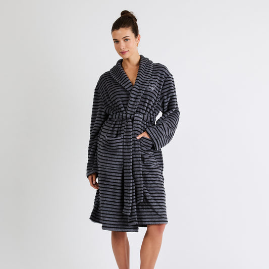 Snooze Society Personalized Monogram Striped Plush Robe | Charcoal