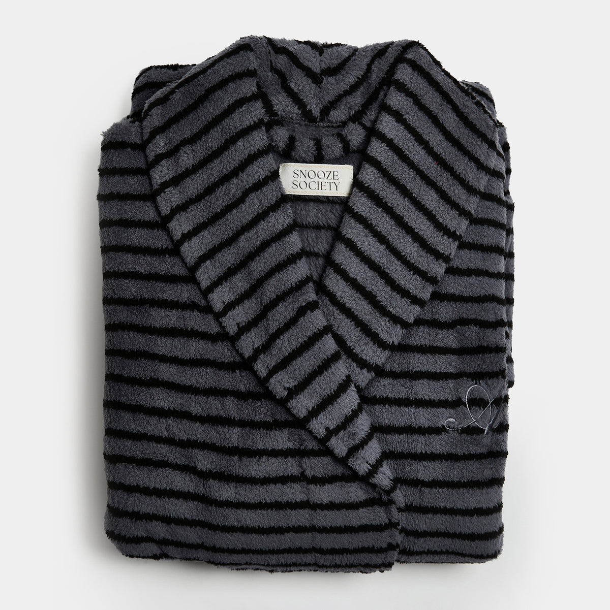 Snooze Society Personalized Monogram Striped Plush Robe | Charcoal