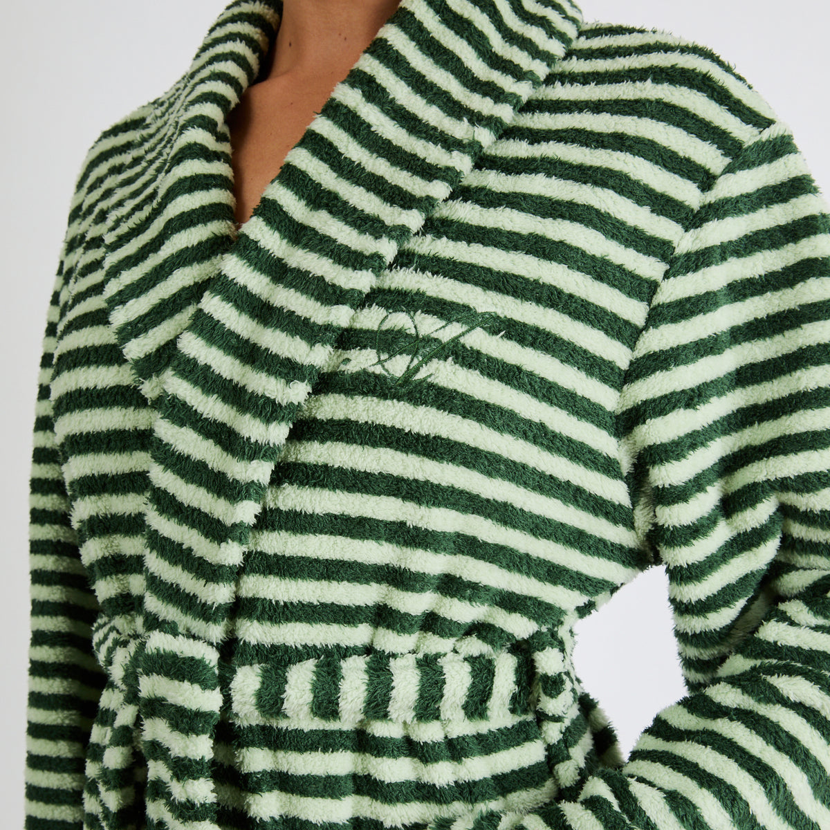 Snooze Society Personalized Monogram Striped Plush Robe | Sage