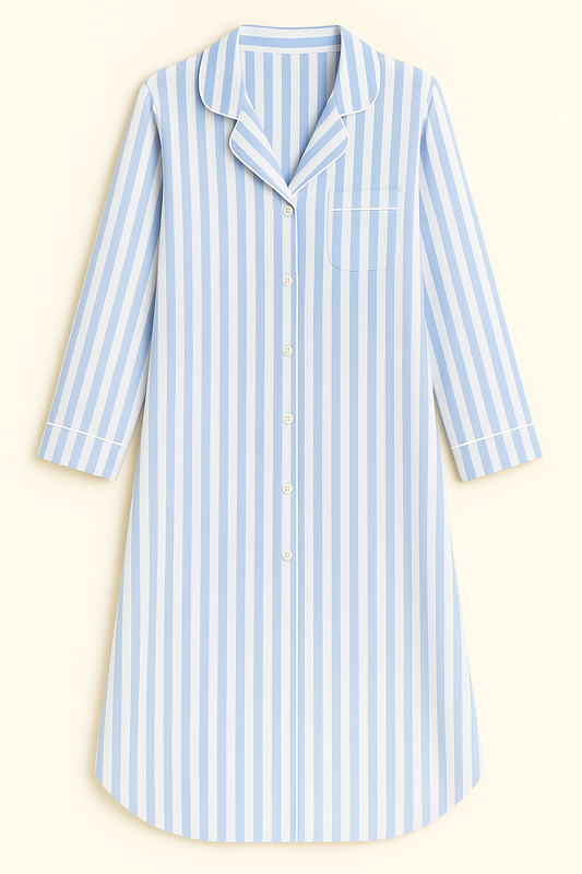 Whispering Blue Striped PJ Shirt Dress by Snooze Society