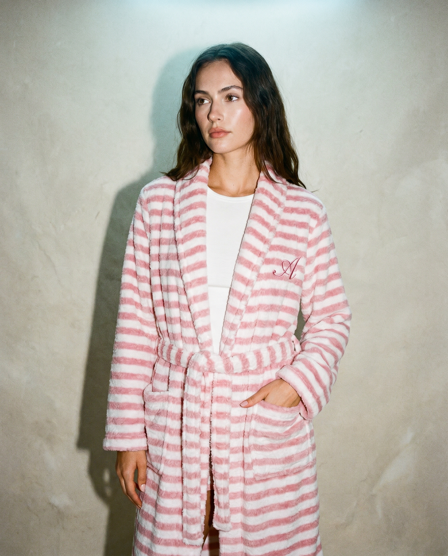 Snooze Society Personalized Monogram Striped Plush Robe | Blush