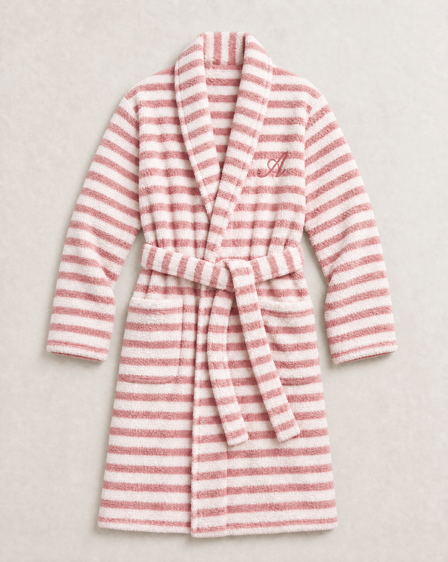Snooze Society Personalized Monogram Striped Plush Robe | Blush