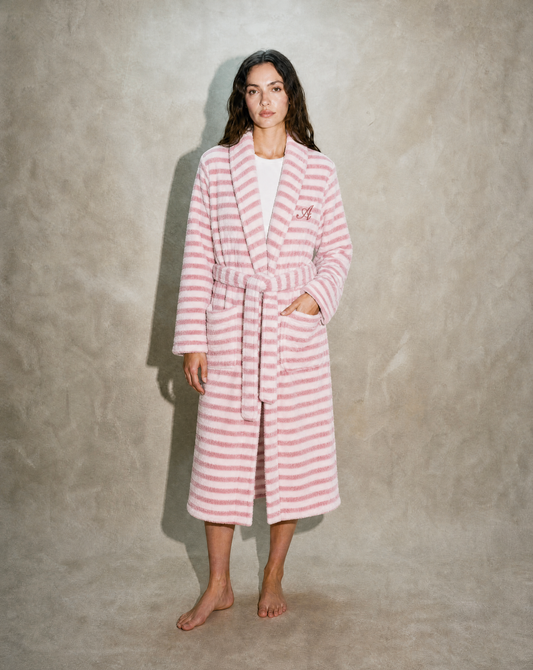 Snooze Society Personalized Monogram Striped Plush Robe | Blush