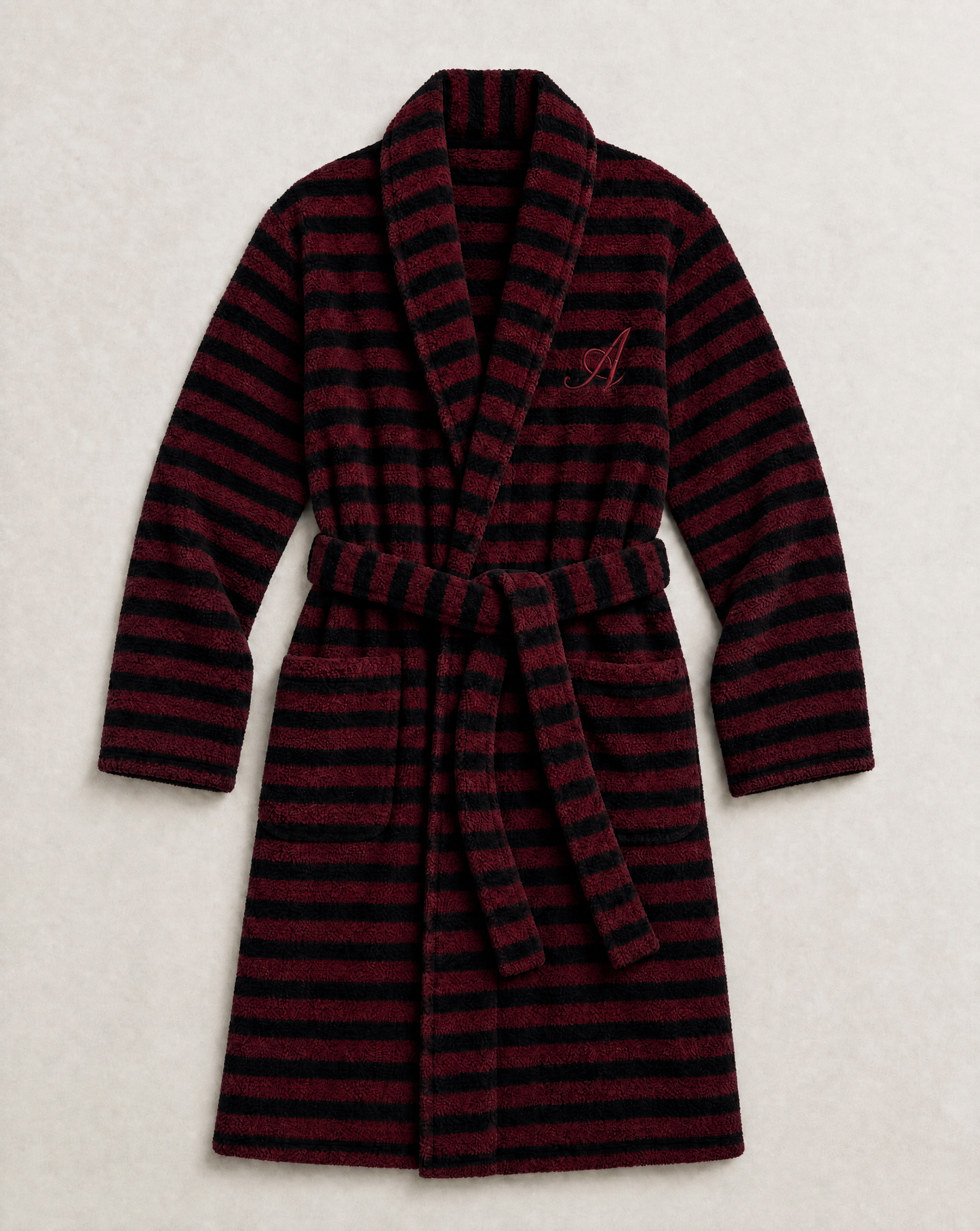 Snooze Society Personalized Monogram Striped Plush Robe | Burgundy