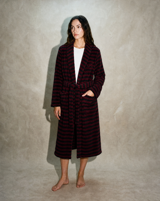 Snooze Society Personalized Monogram Striped Plush Robe | Burgundy