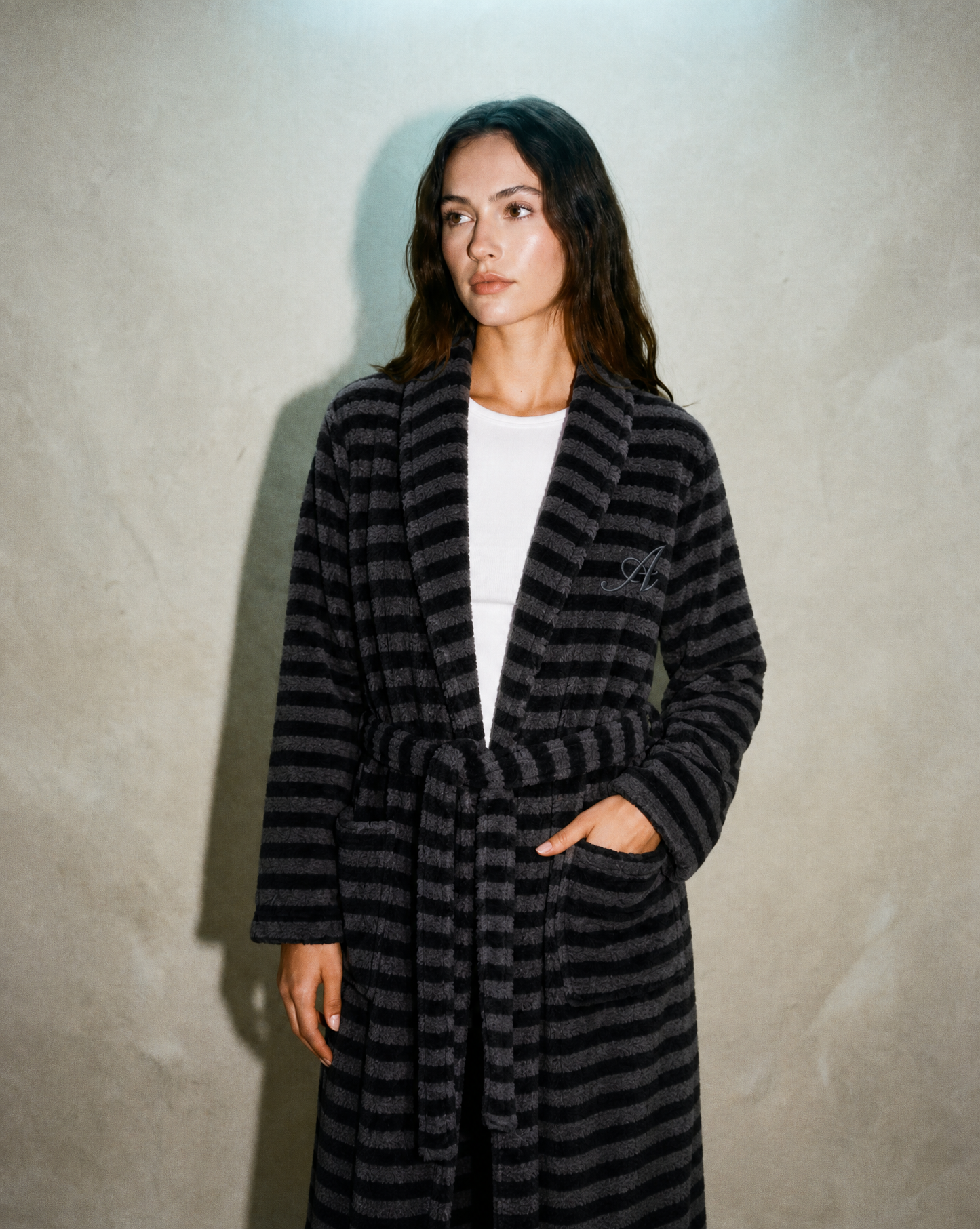 Snooze Society Personalized Monogram Striped Plush Robe | Charcoal