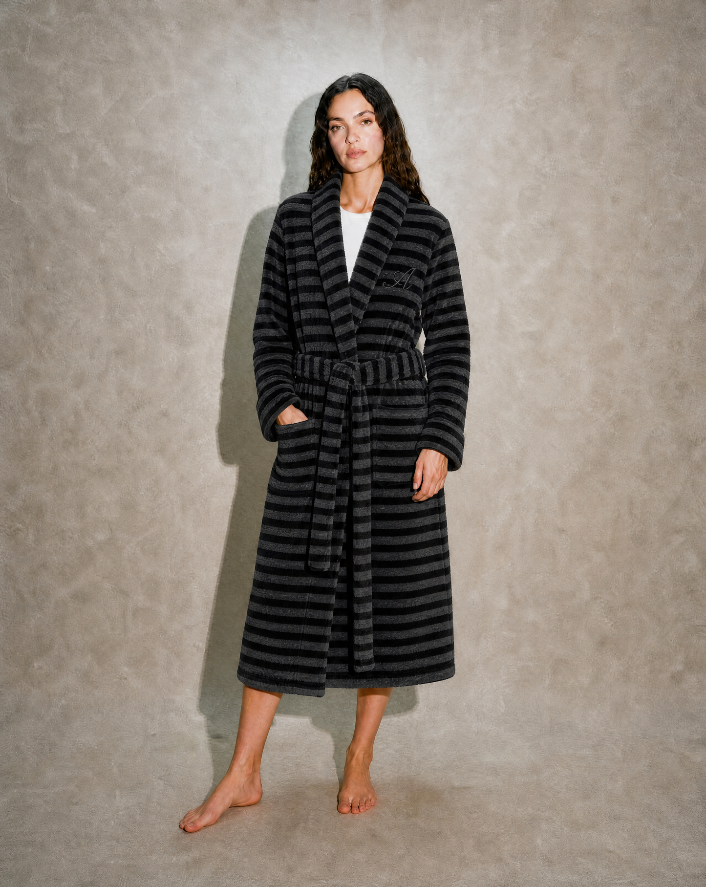 Snooze Society Personalized Monogram Striped Plush Robe | Charcoal