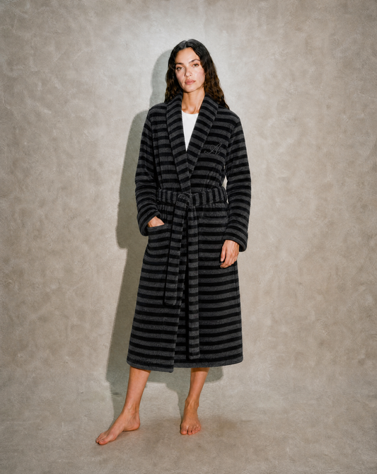 Snooze Society Personalized Monogram Striped Plush Robe | Charcoal