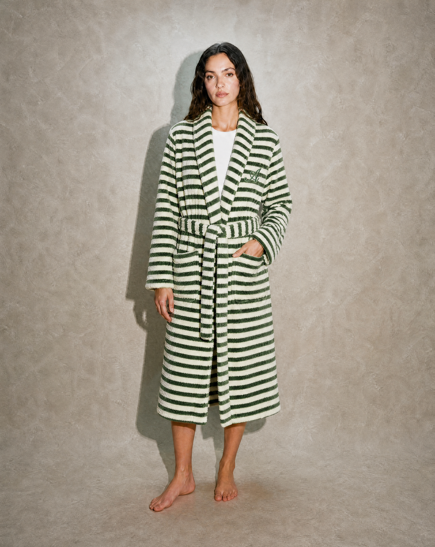 Snooze Society Personalized Monogram Striped Plush Robe | Sage