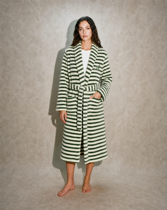 Snooze Society Personalized Monogram Striped Plush Robe | Sage
