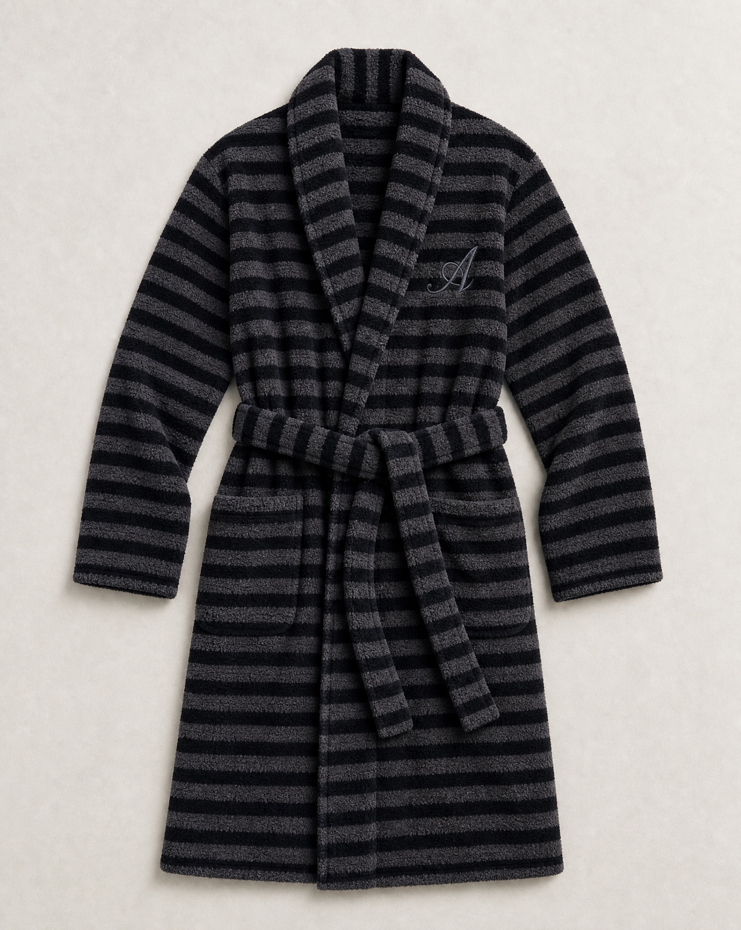 Snooze Society Personalized Monogram Striped Plush Robe | Charcoal
